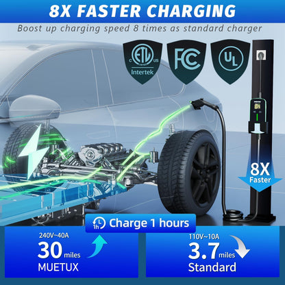 MUETUX Cargador EV de nivel 2 y 1 (16-40 amperios, 110 V-240 V,