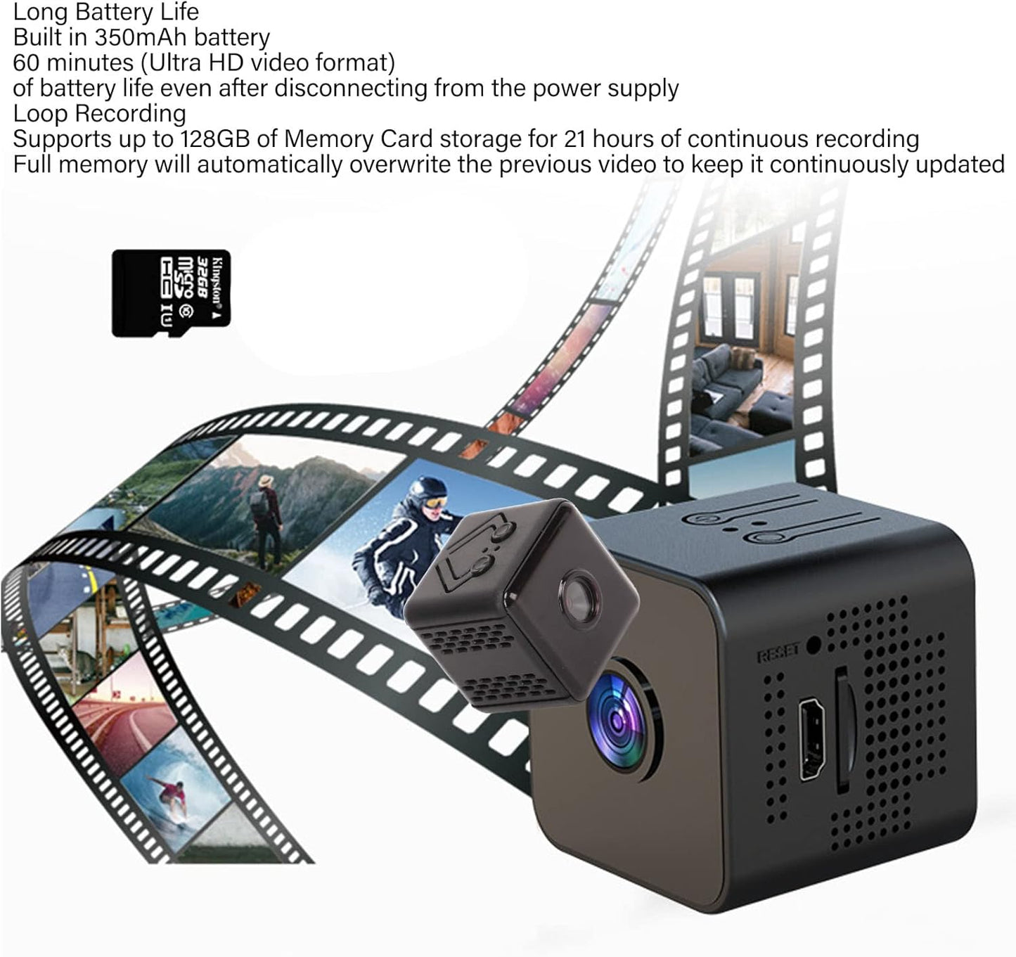 Mini Cámara Inalámbrica, 1080P HD Grabación en Bucle.