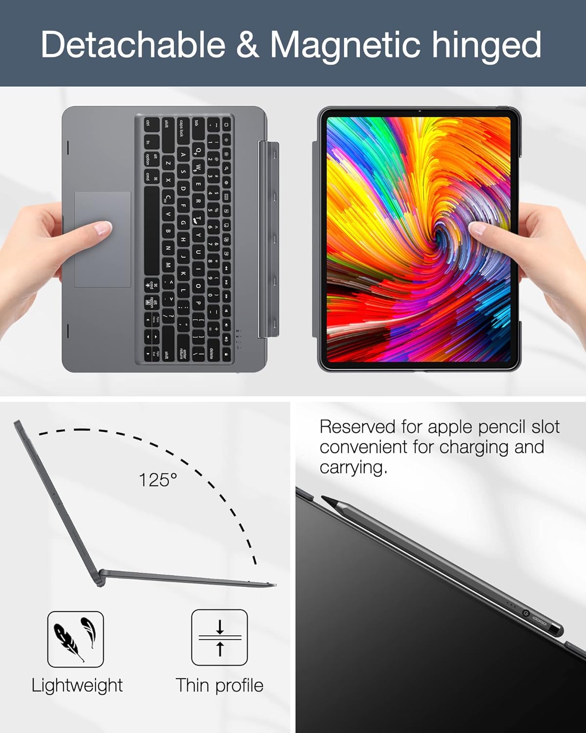 Funda de teclado desmontable para iPad Pro 12.9", DOQO.(USADO).