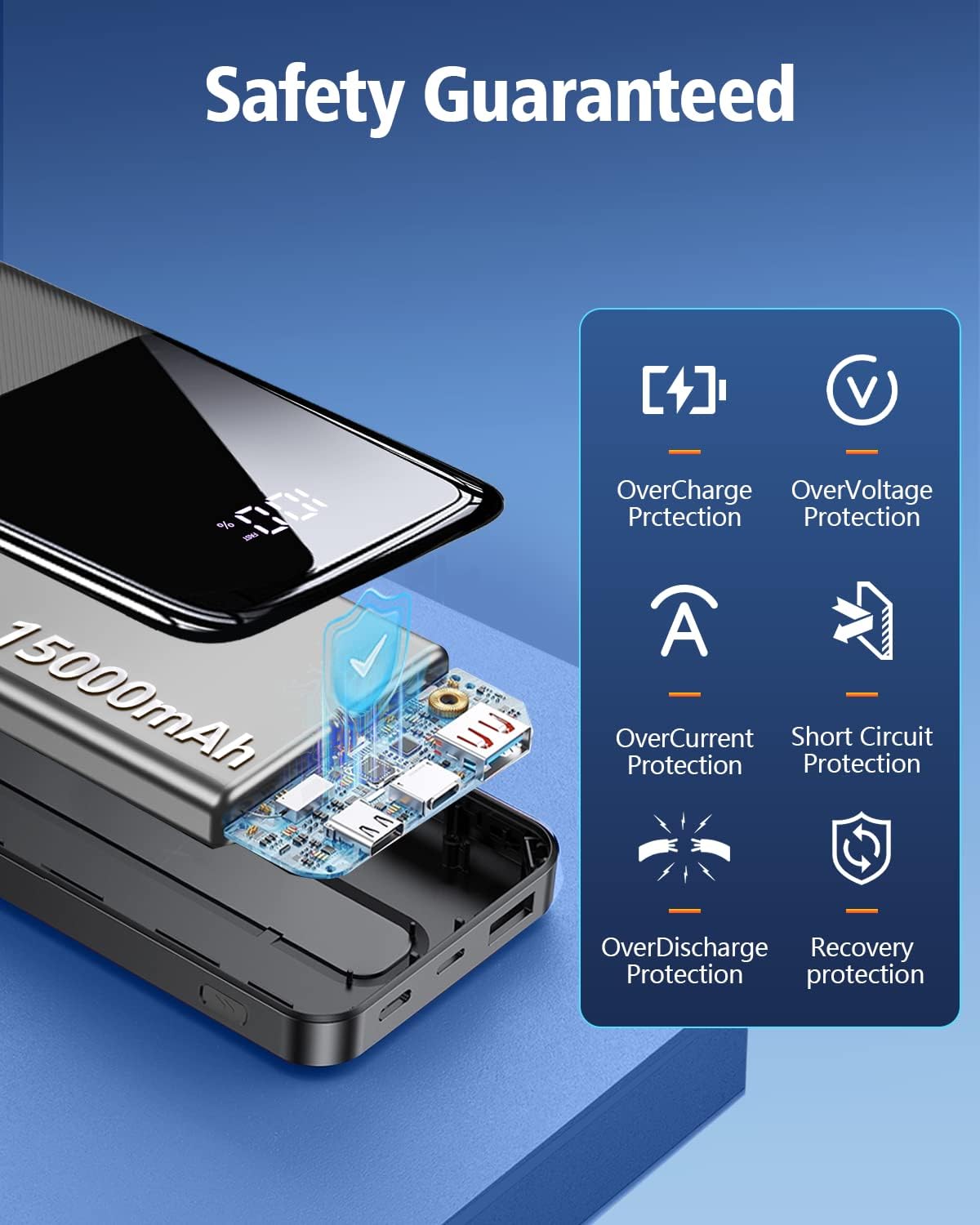 Cargador portátil de batería PB-08 15000 mAh negro