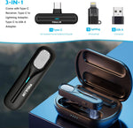 Micrófono inalámbrico Lavalier, con funda de carga, Plug & Play.