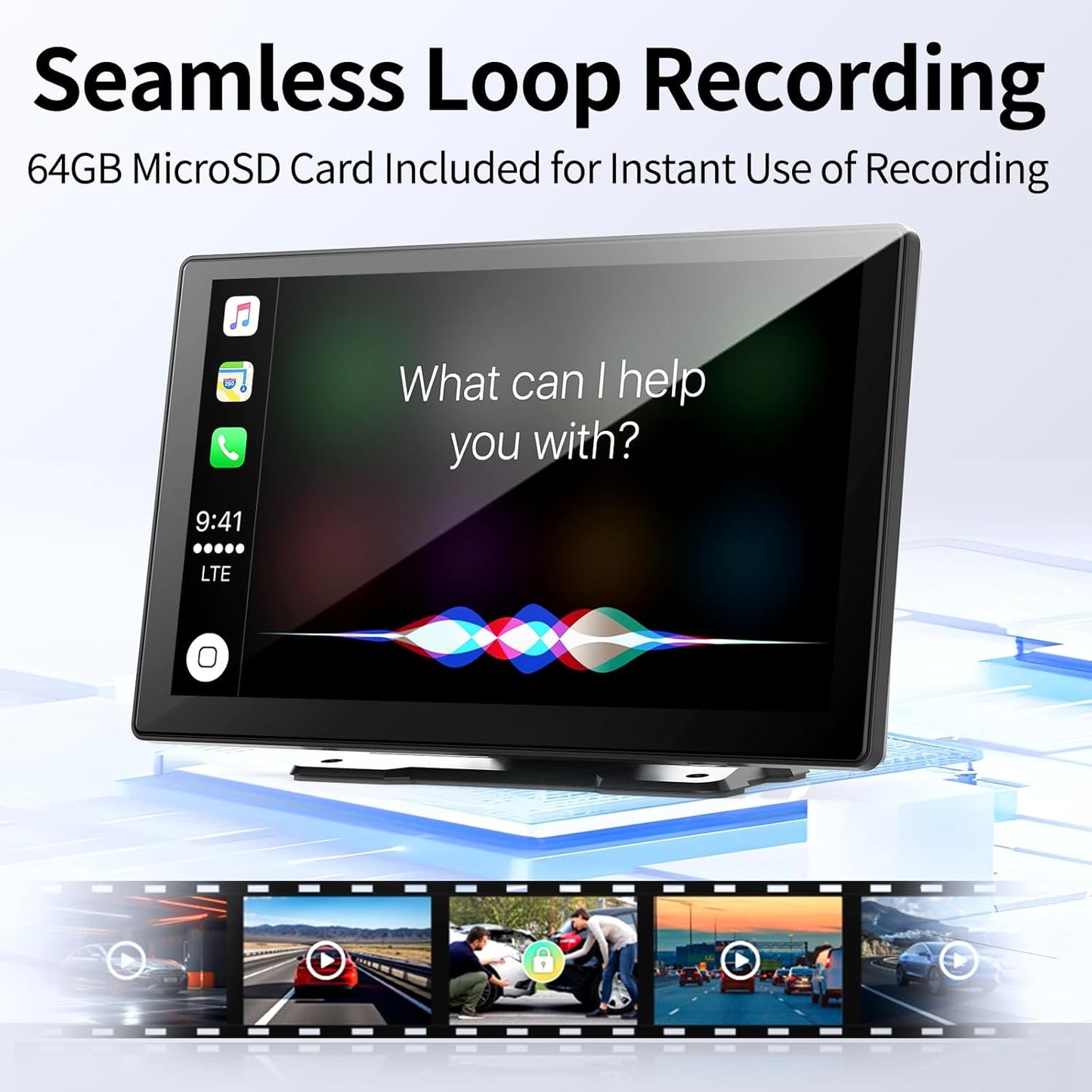 Visualización portátil de 9 " para coche, Apple CarPlay y Android Auto, cámara 4K y 1080P
