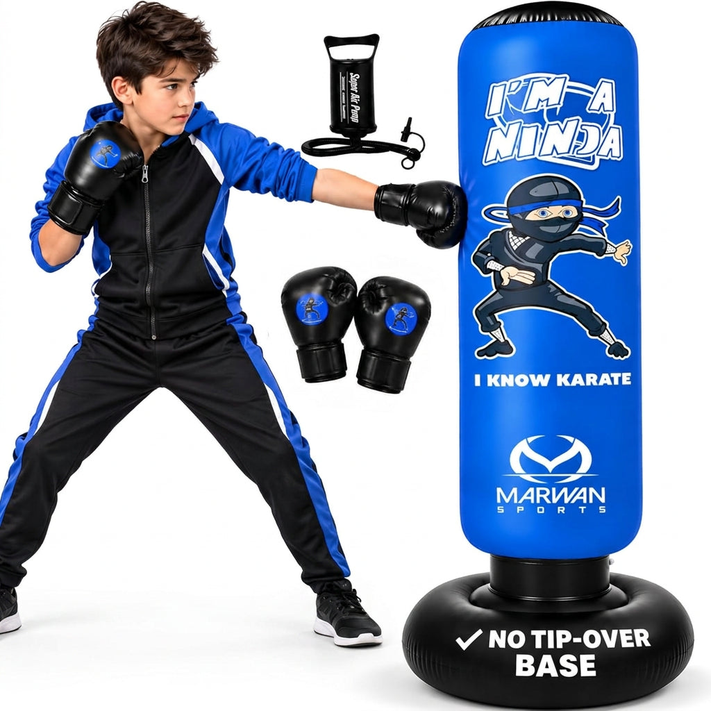 Saco de boxeo inflable azul Ninja de 63 pulgadas para niños