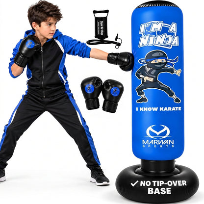 Saco de boxeo inflable azul Ninja de 63 pulgadas para niños
