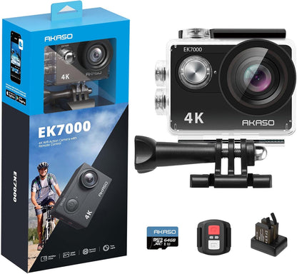 Cámara Deportiva 4K, Acuática Sumergible 30M, Control Remoto 2.4G.