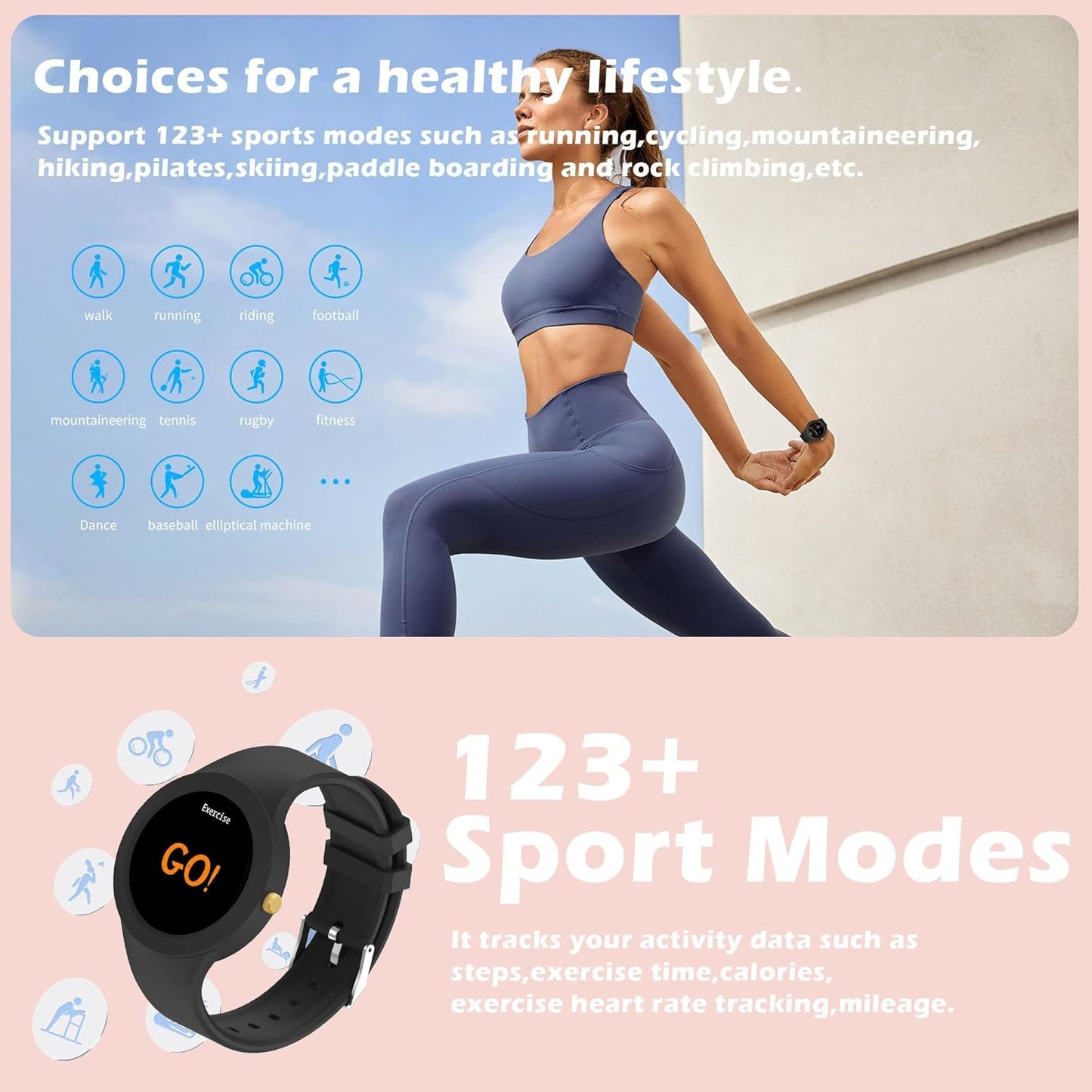 Smartwatch para mujer, LILA, Android iOS, podómetro, cal. counter