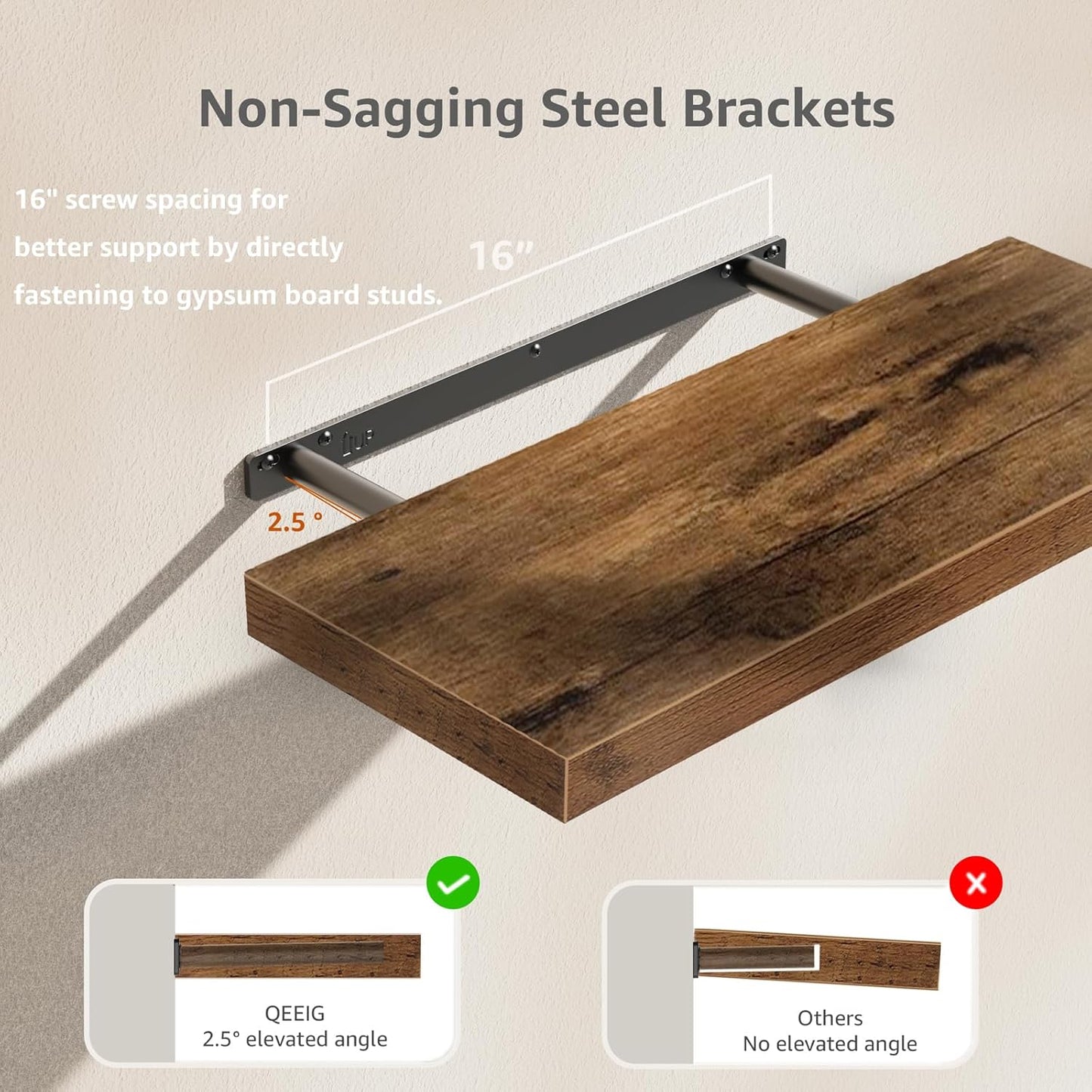 Repisas flotantes, para pared, 2 piezas, 23.6 X 9.3", rustico/moderno.