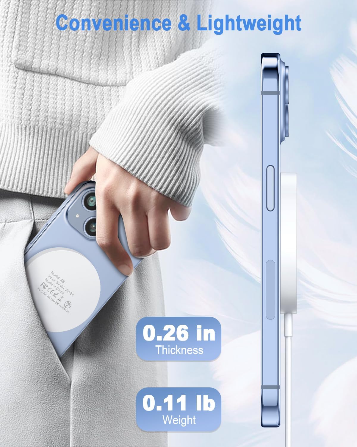 Cargador inalámbrico magnético Mag Safe, tipo C de 20W, (USADO).