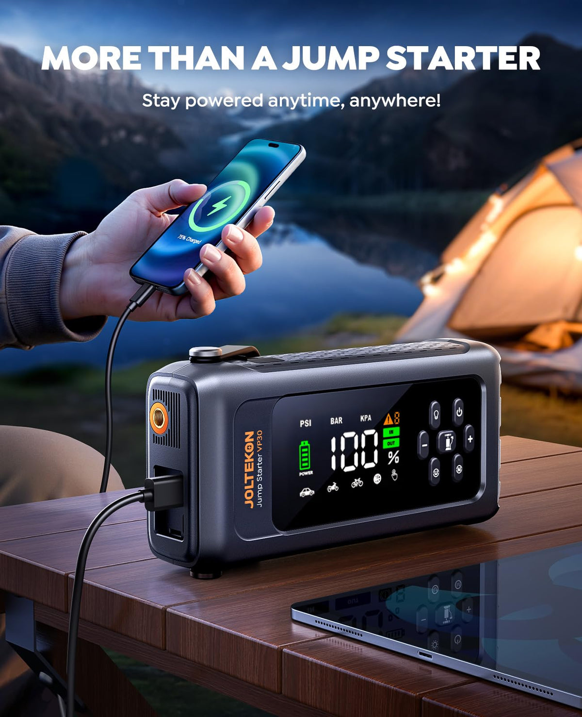 Arrancador portátil Joltekon VP30 con bomba de aire y pantalla digital — vista 4