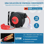 Carrete de cable de extensión retráctil Vevor, 30 ft toma triple iluminada