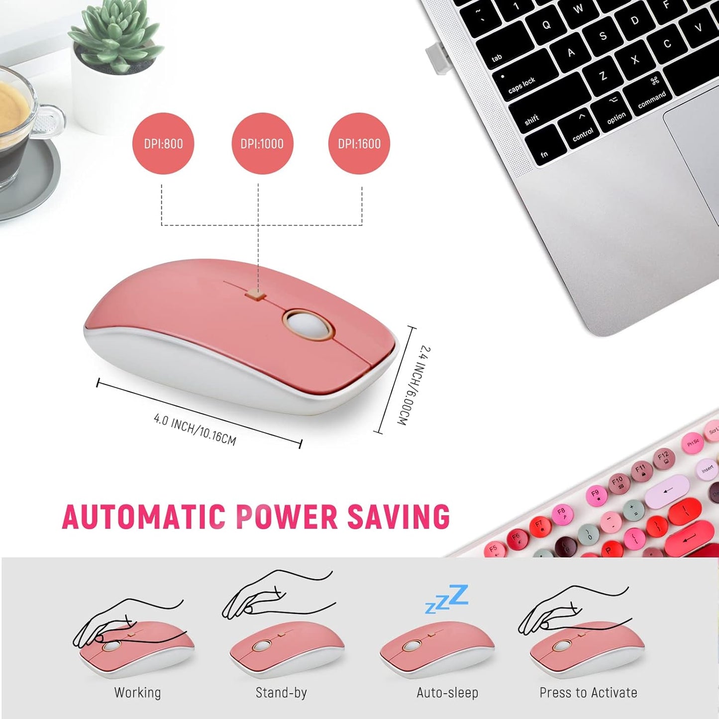 Juego de teclado y mouse inalámbricos, conectividad 2.4, FOPETT.