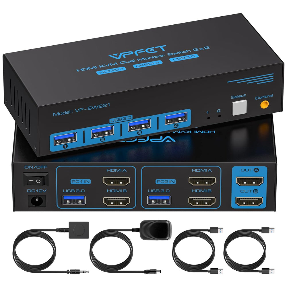 Conmutador KVM,HDMI, 2 puertos compartidos, 4 USB, 3.0.