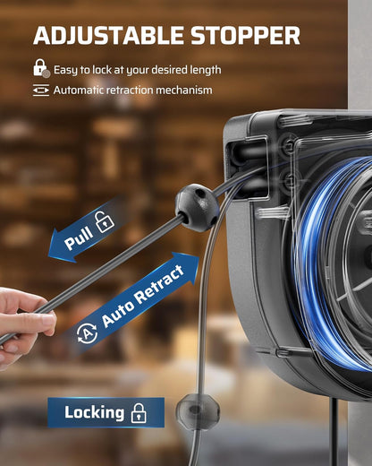 Carrete Retráctil Cable Extensión 60 Pies 12AWG. DEWENWILS