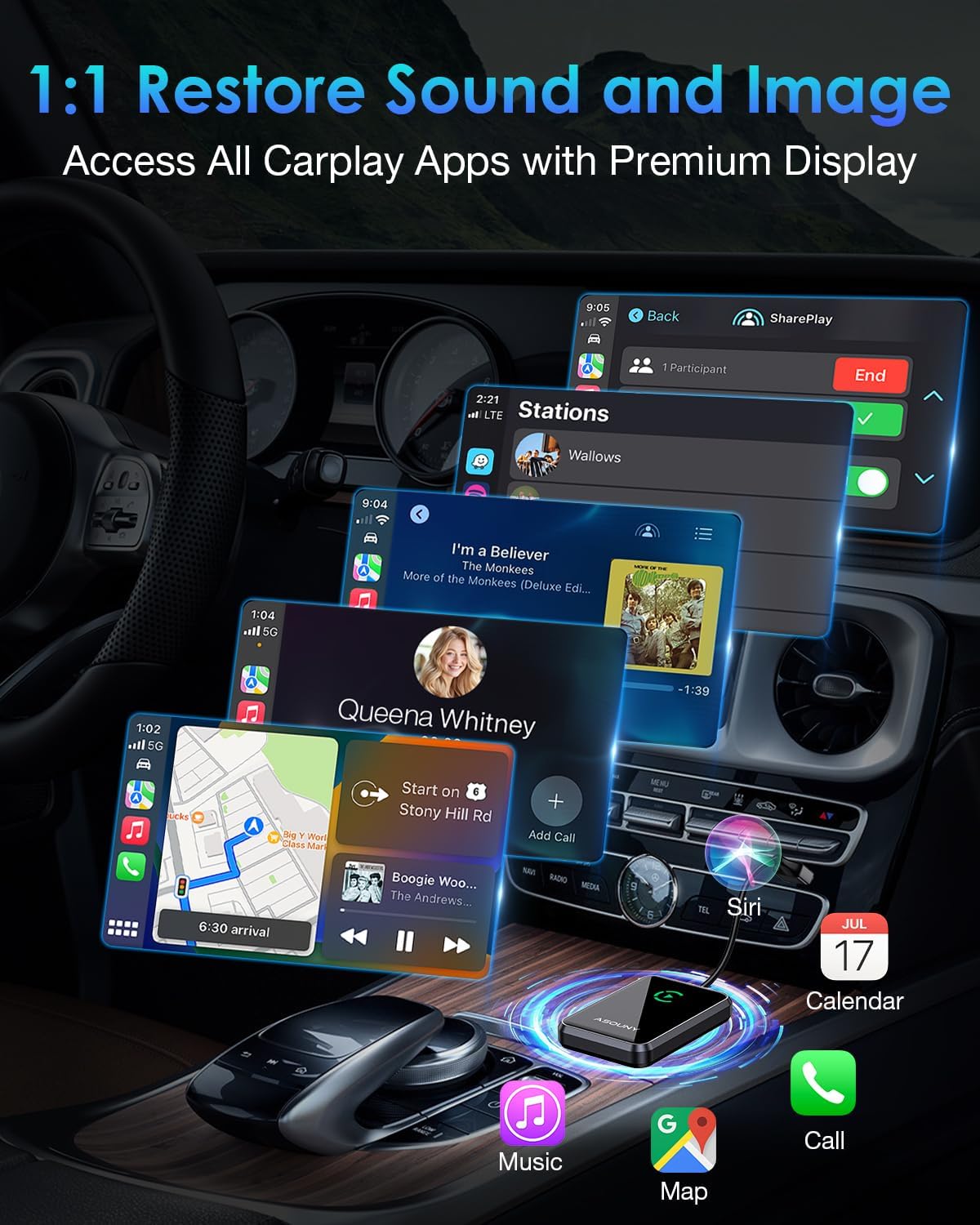 Adaptador inalámbrico CarPlay Plug and Play Asouny