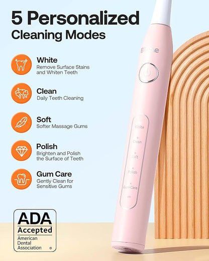 Cepillo Eléctrico Ultrasónico Bitvae Recargable 8 Cabezales PINK
