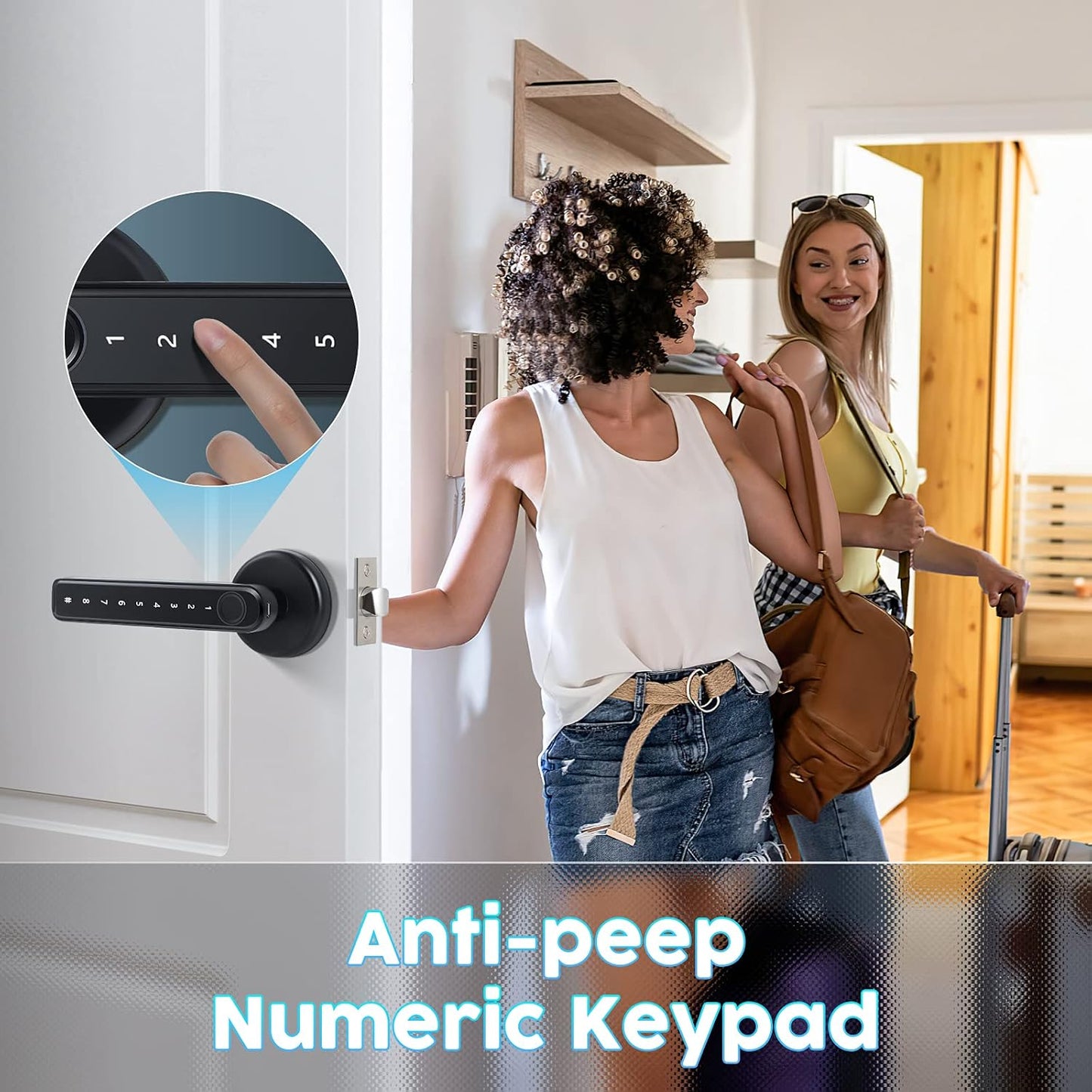 Cerradura de puerta con huella dactilar, cerradura de puerta inteligente con teclado, cerradura de entrada sin llave, con asa para hogar, hotel, oficina, departamento, recámara