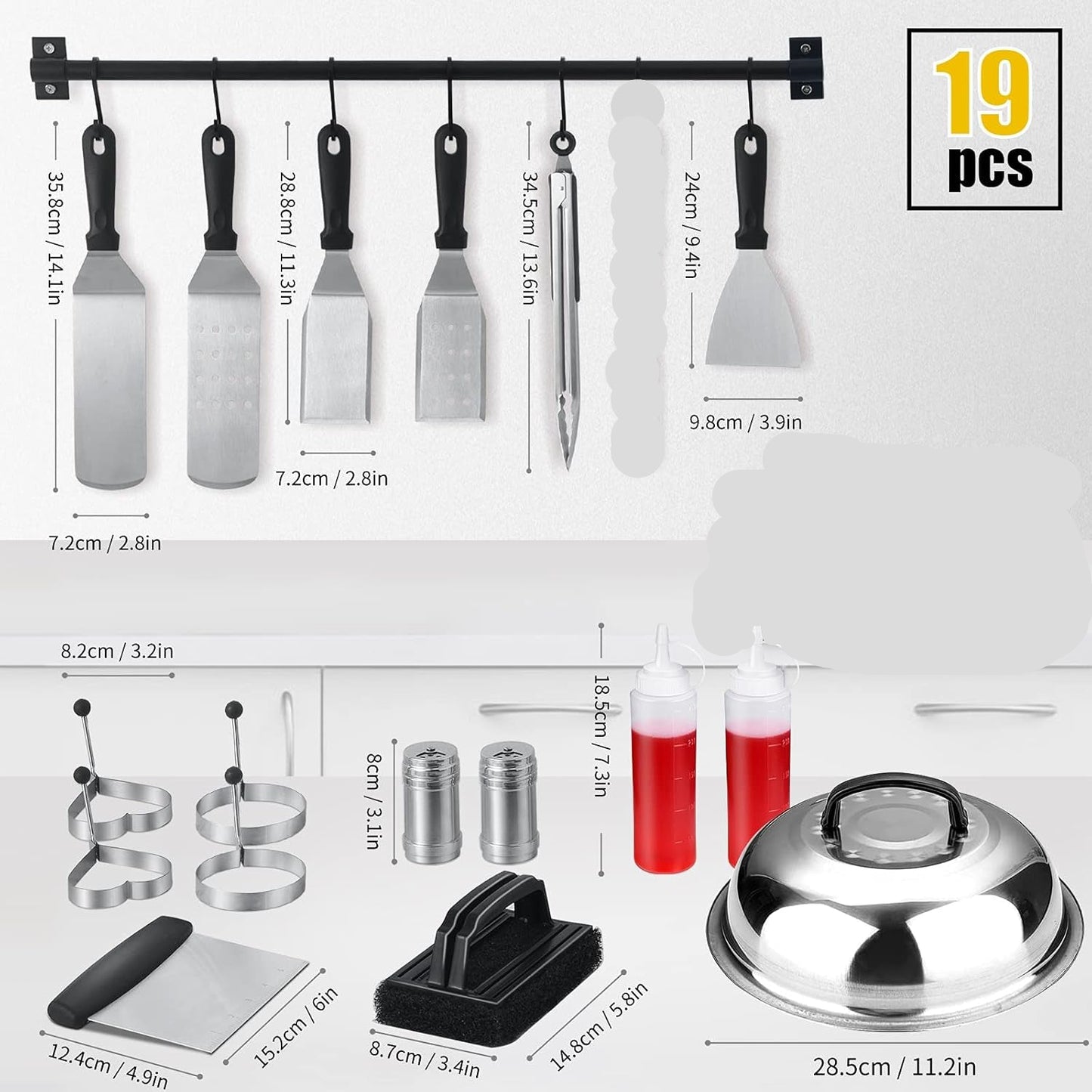 Kit de accesorios para parrilla, 19 piezas, Acero Inoxidable.
