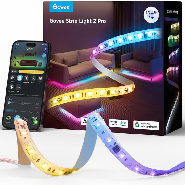 Tira de luces LED inteligentes, Govee RGB, 16.4 FT, Alexa y Google Assistant
