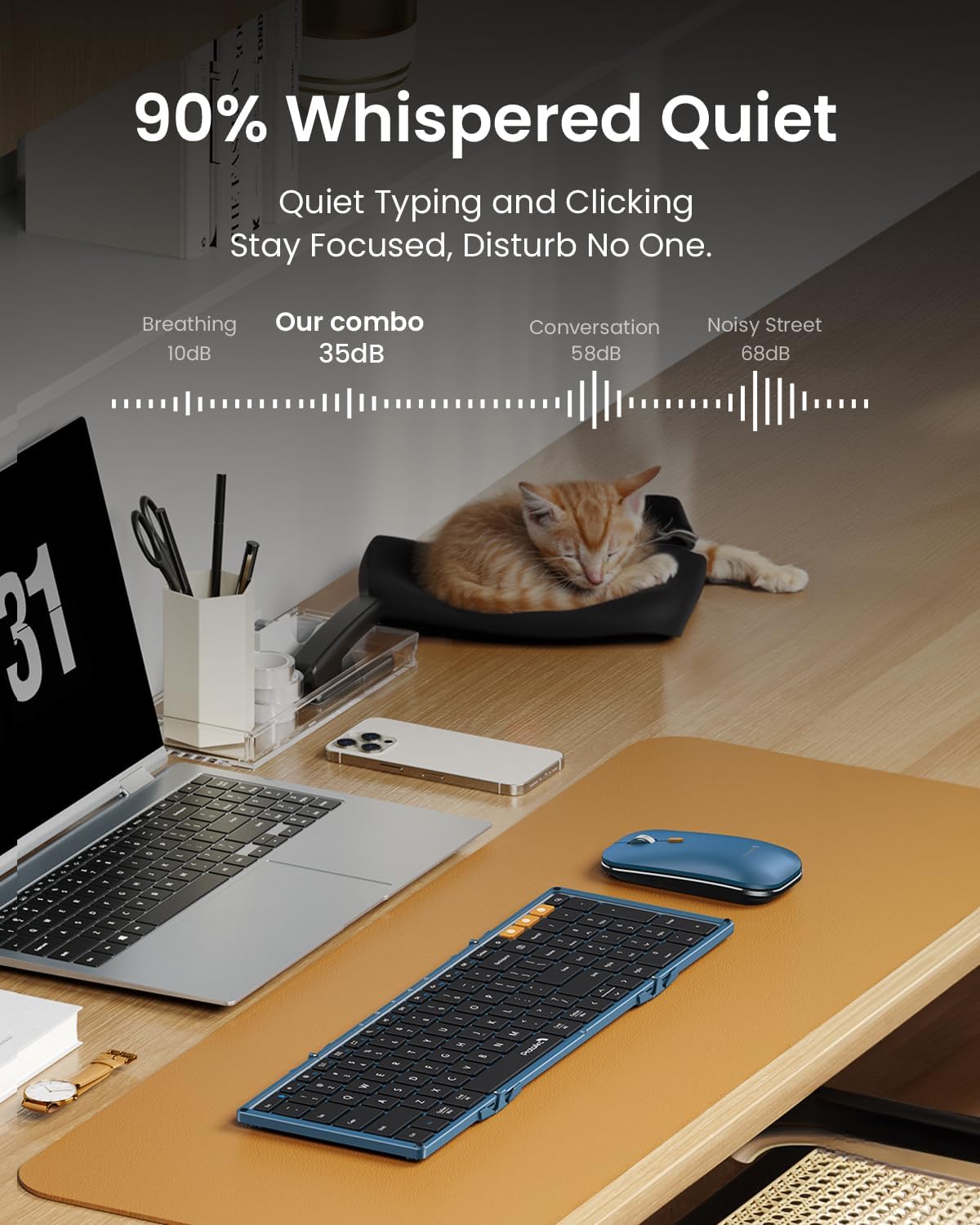 Combo de mouse inalámbrico y teclado plegable Protoarc, AZUL.