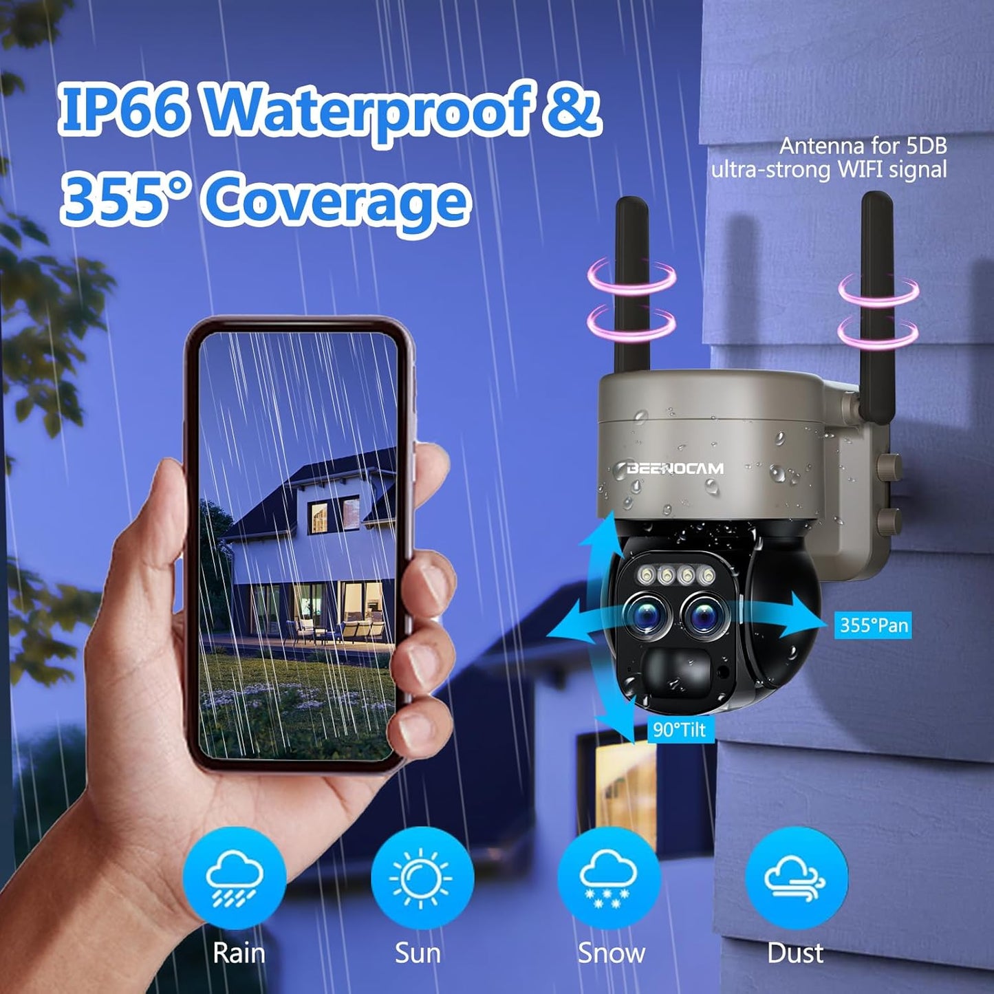 BEENOCAM - Cámaras de seguridad inalámbricas con zoom.