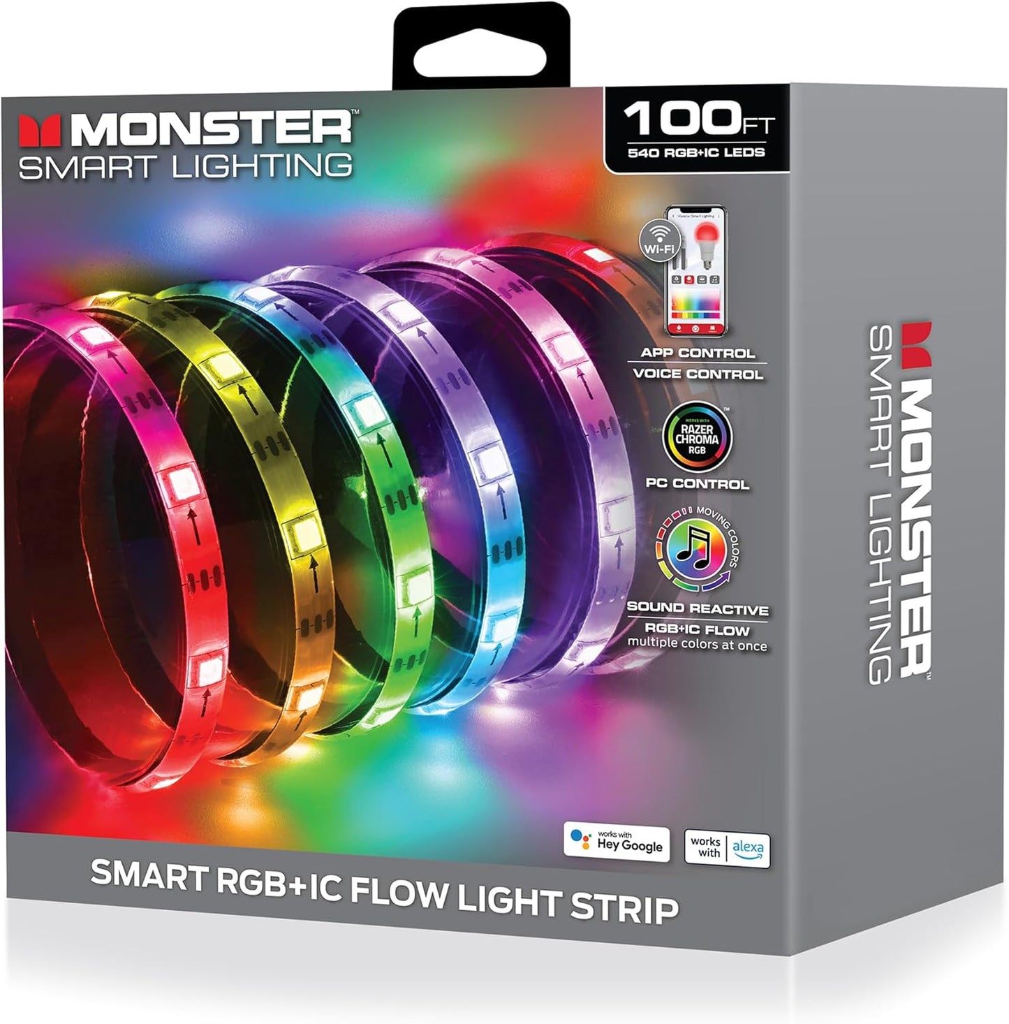 Tira de luces LED RGBIC, de 100 pies, Monster Smart, LED540.