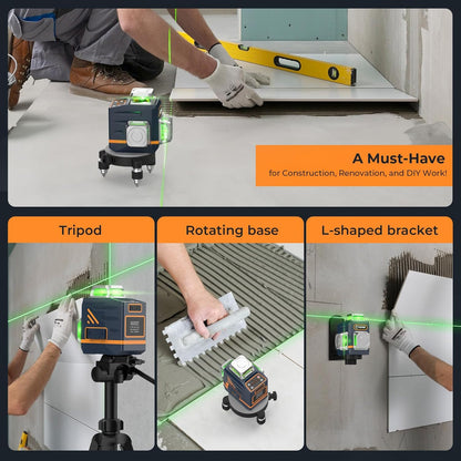 Nivel láser CIGMAN CM701T, 3x360° con trípode ajustable, Recargable.
