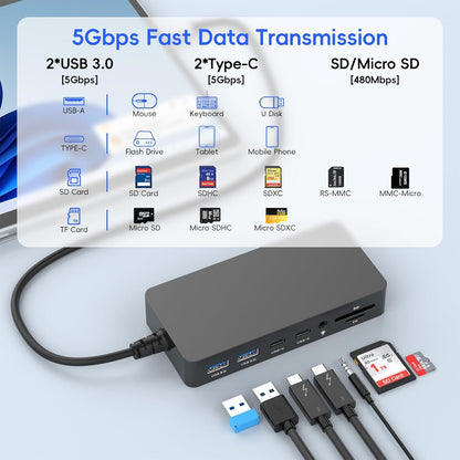 Base de expansión USB-C Estación de acoplamiento 12-1