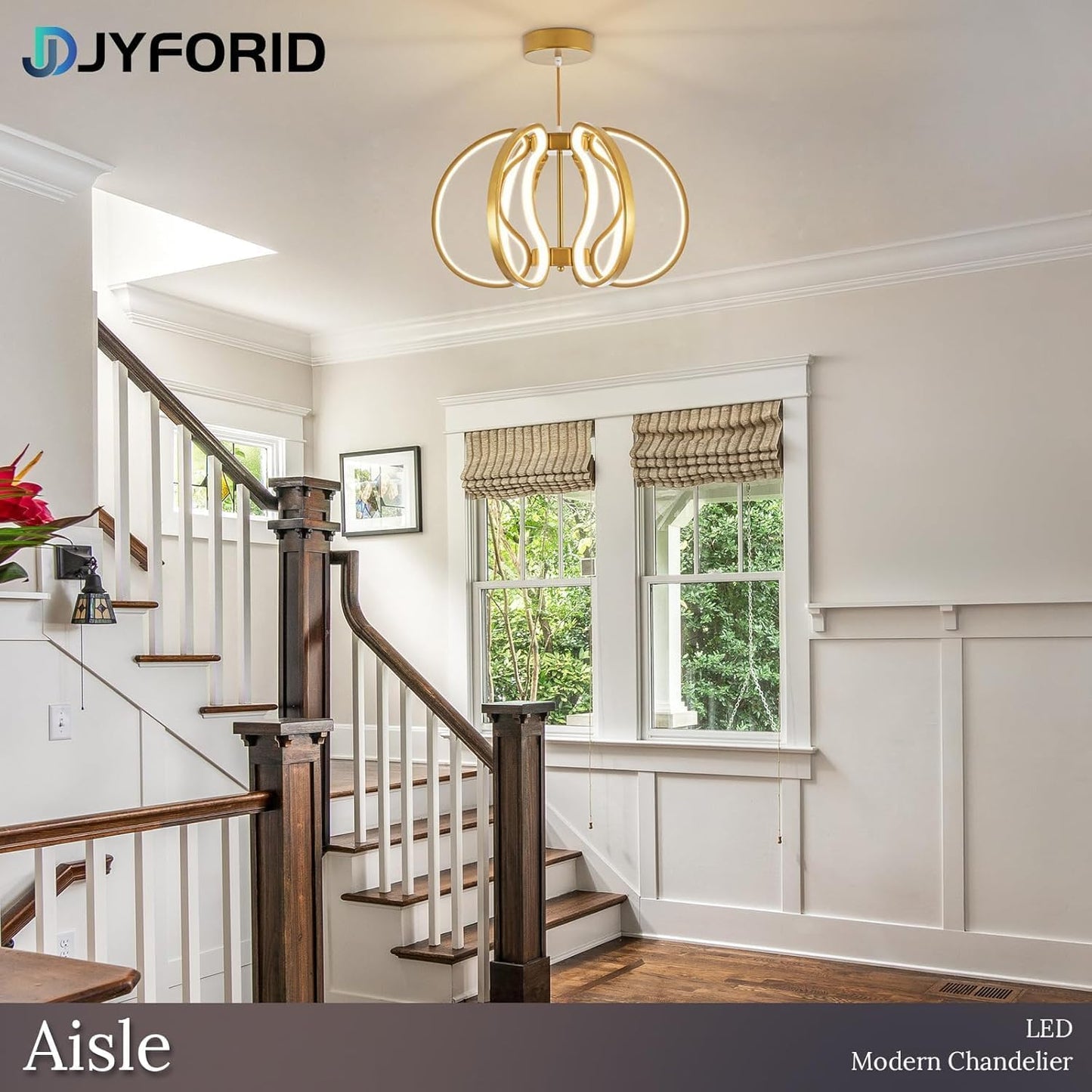 Jyforid, Lámpara de araña moderna, color oro LED, regulable.