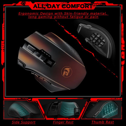 Mouse inalámbrico para juegos, Redragon M901P-KS, botones laterales