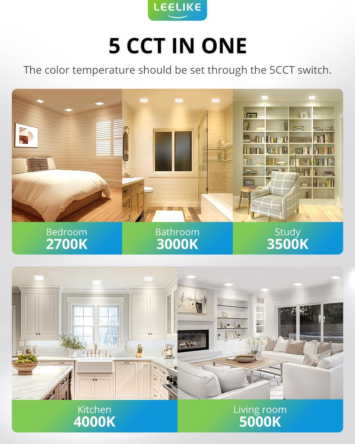 Leelike Paquete de 12 luces LED cuadradas 6" 12W