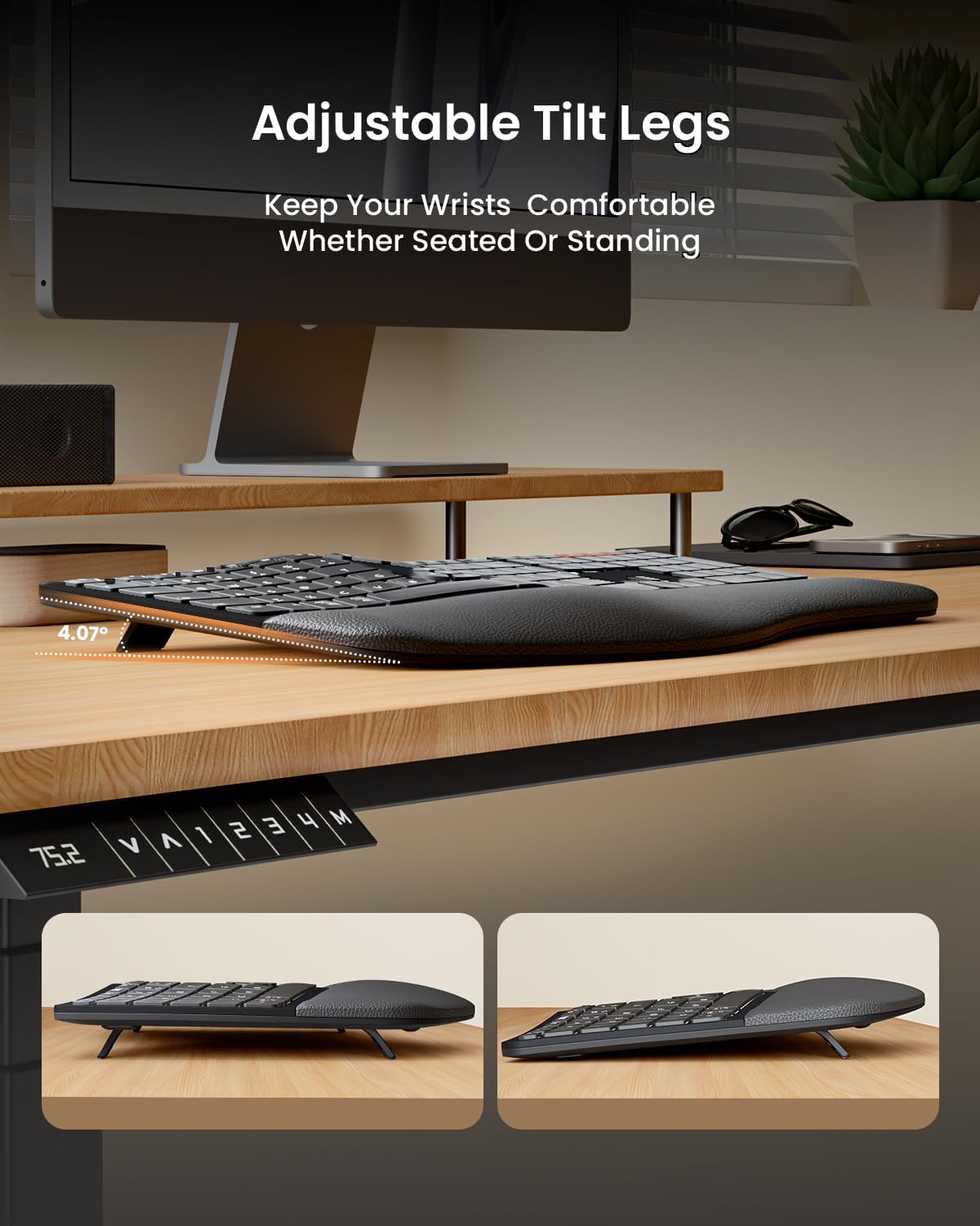 ProtoArc Teclado y mouse ergonómicos, Bluetooth, recargable. NEGRO