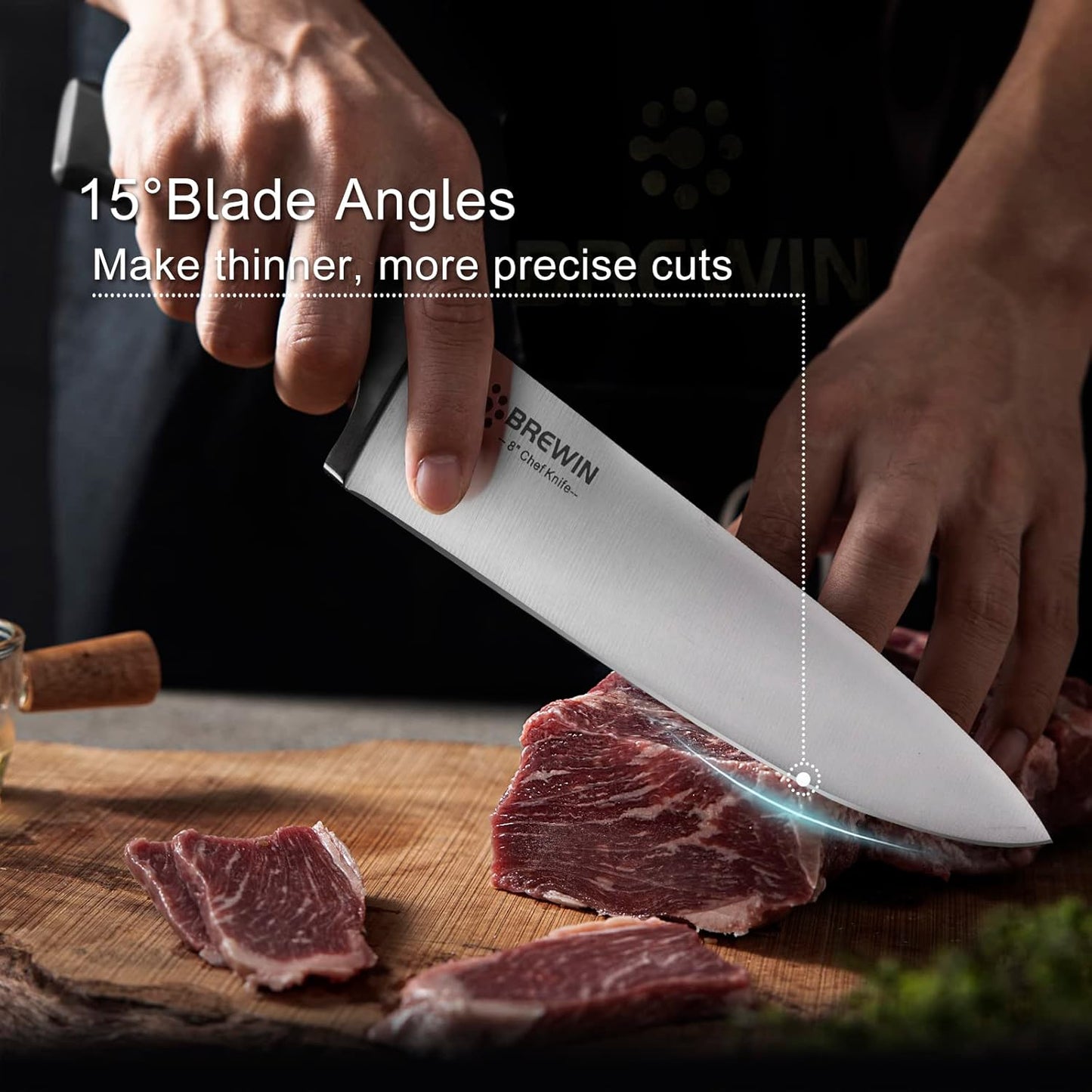 Brewin Cuchillo De Chef Japonés De 8 Pulgadas Con Afilador