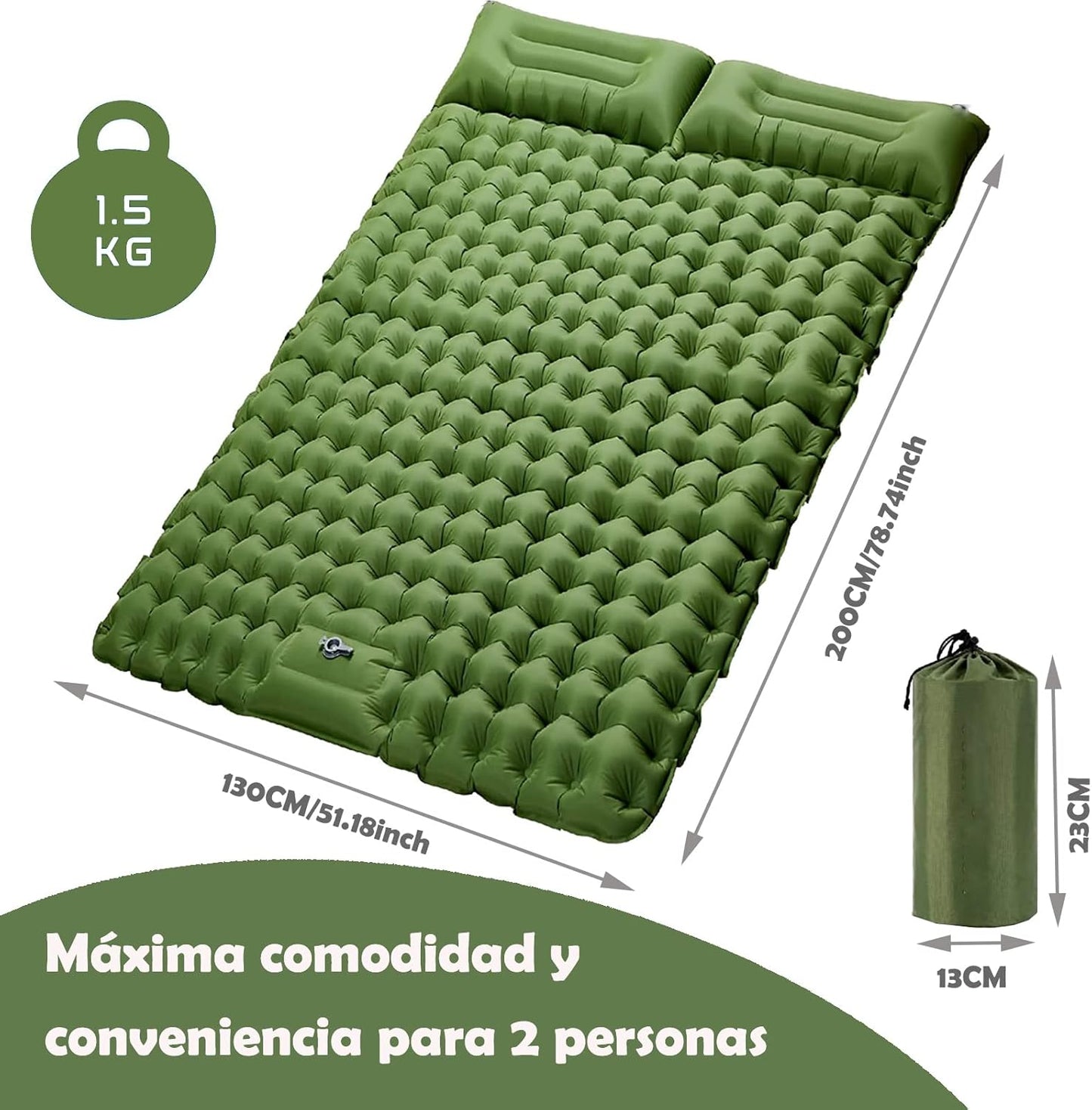 Colchoneta para acampar con bomba de pie, con Almohadas.