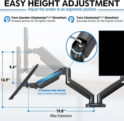 Mountup Soporte de monitor dual ajustable con resorte de gas. USADO