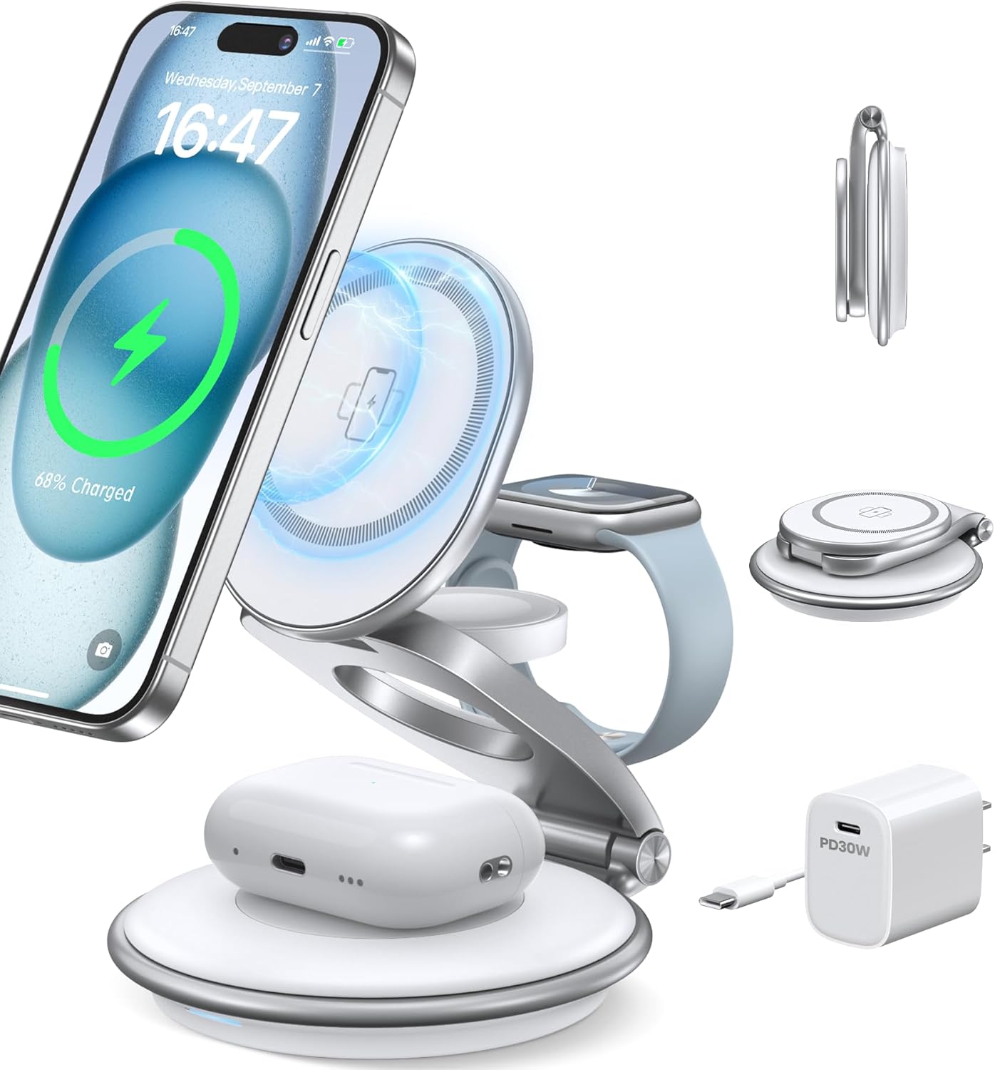 Estación de carga para múltiples dispositivos Apple, 360 rot.