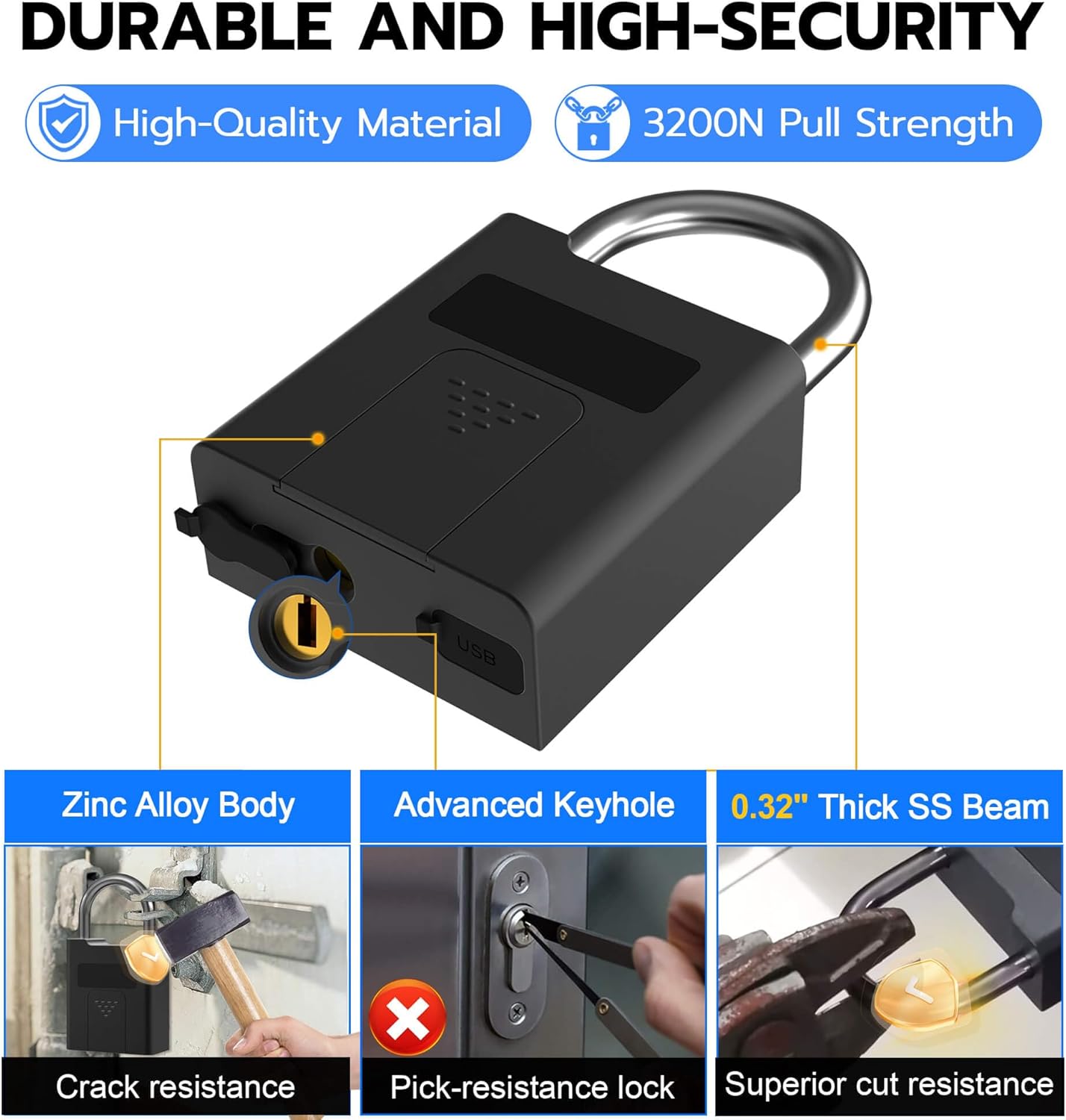 Elinksmart Candado De Huellas Dactilares Resistente C/ Llave