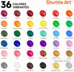 Juego de pintura acrílica Shuttle Art de 36 colores, 60 ml 12 pinceles