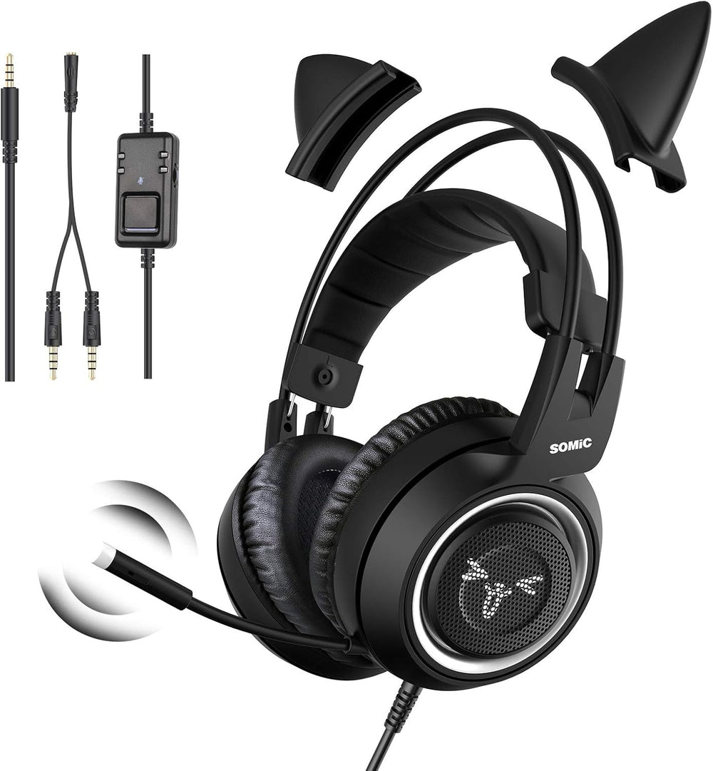 Auriculares stereo p/ juegos, con micrófono, desmontables, SOMIC.