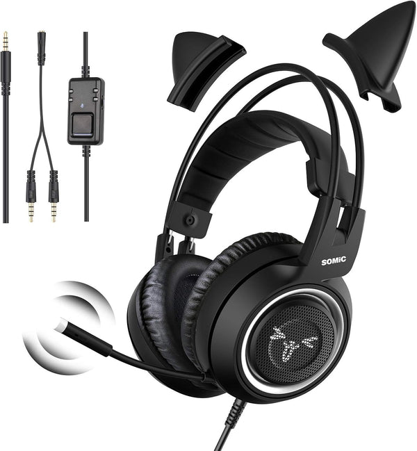 Auriculares stereo p/ juegos, con micrófono, desmontables, SOMIC.