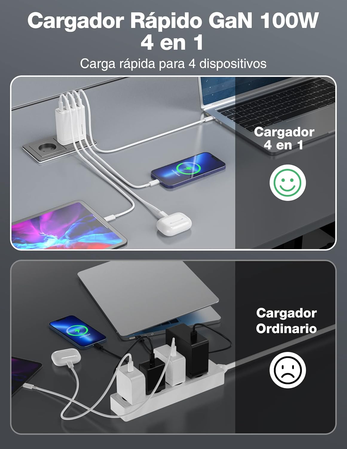 Tecknet GaN adaptador de corriente tk-pc009 blanco 100W