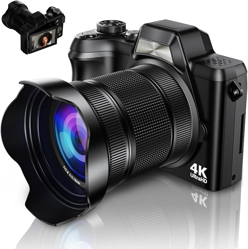 Cámara digital 4K para fotografía, pantalla 180°-3", zoom 16X, 32 GB