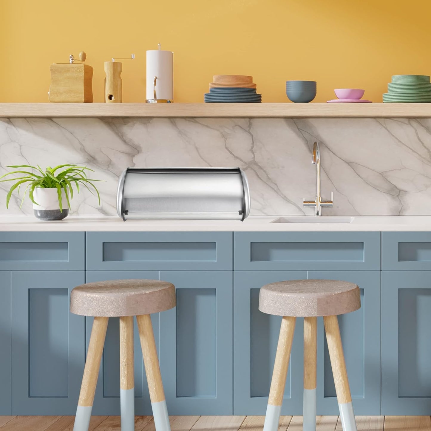 Oggi Roll Caja de acero inoxidable, plateado, para pan. (DETALLE).