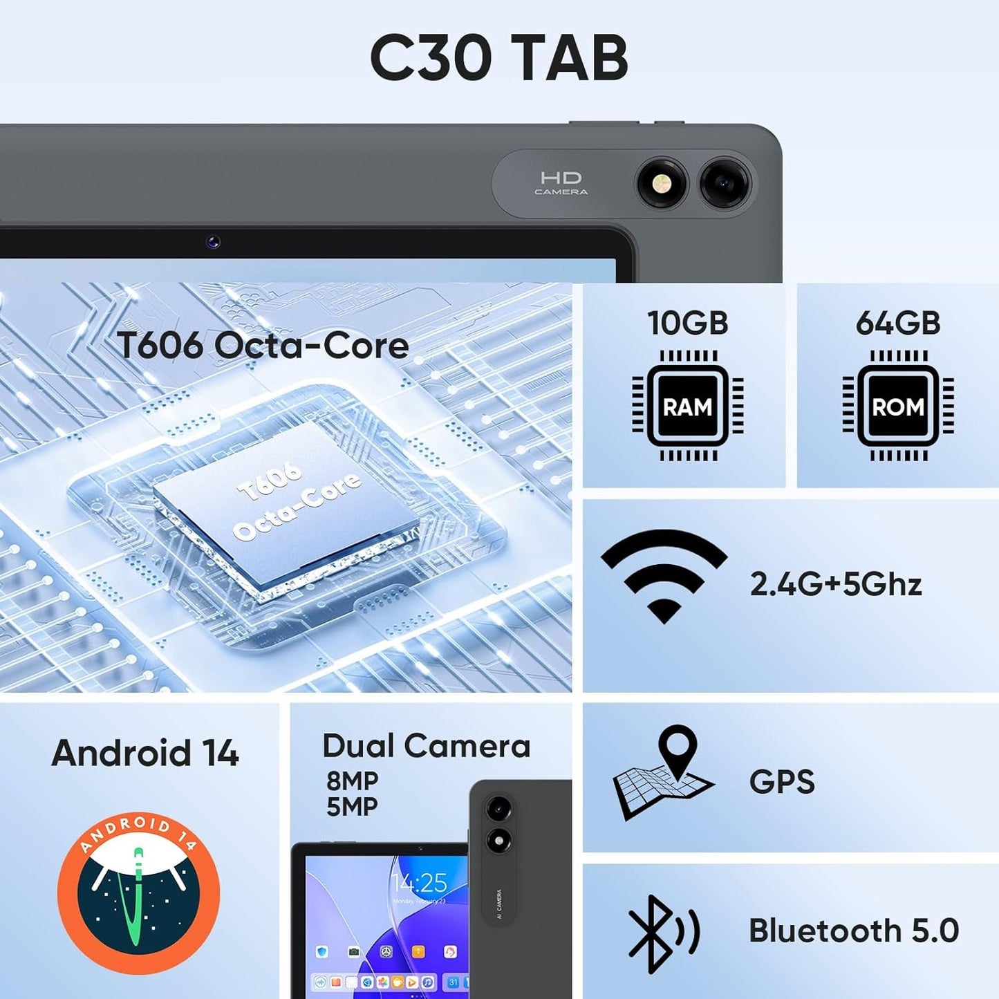 Tableta Android 10.1" cámara dual  BT5.0 con funda incluida (USADO)