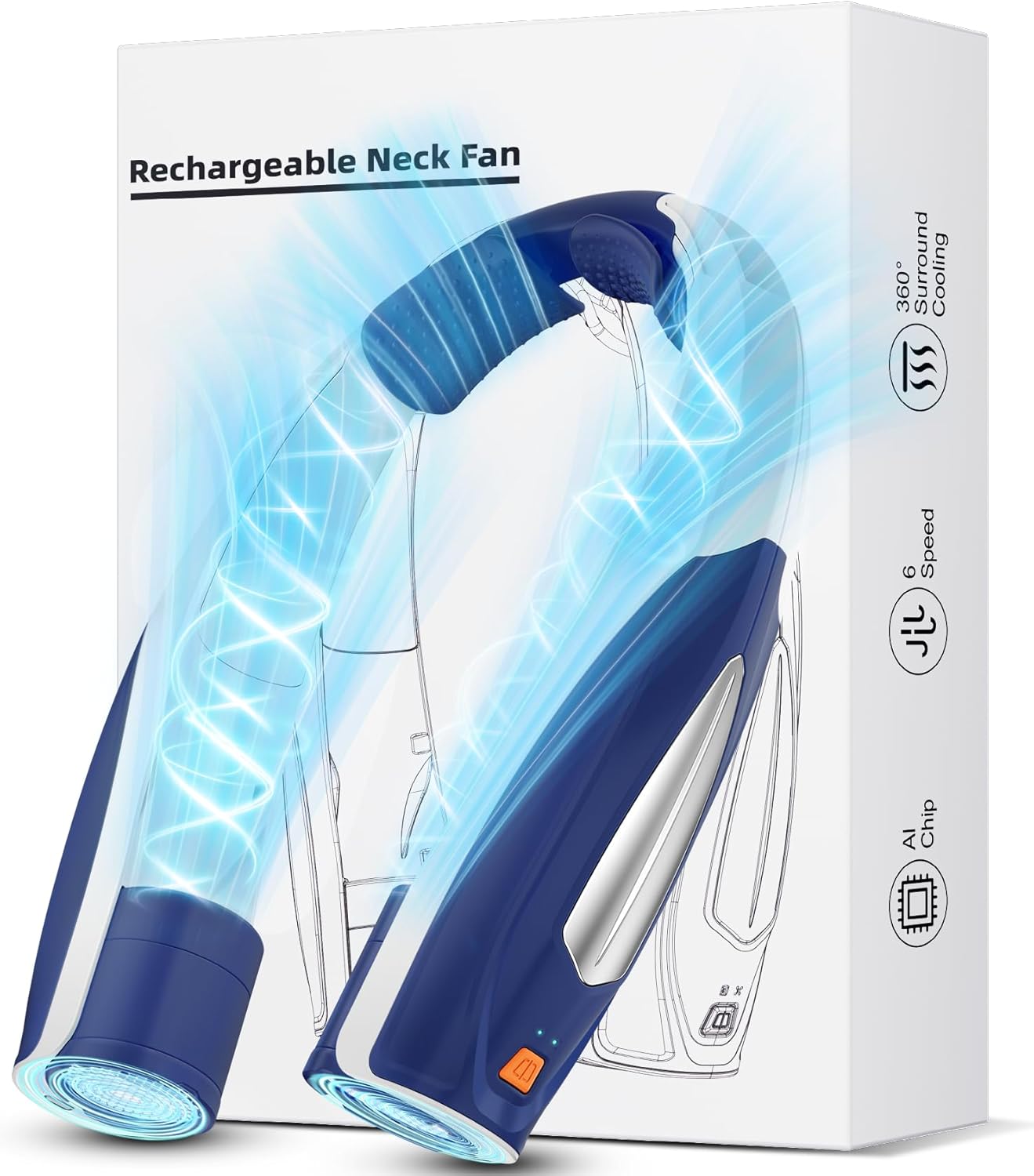 Ventilador de cuello AI, portátil y ajustable, ultra silencioso, ligero.