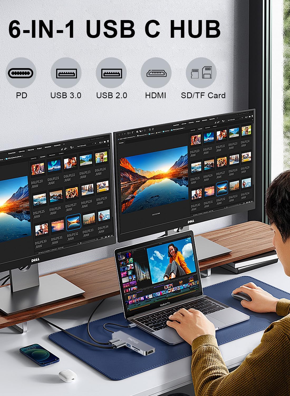 Adaptador USB-C compatible MacBook Pro/Air 6-1