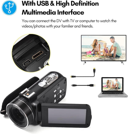 Cámara de video digital 2.7K, 48 MP, zoom digital 16X, panel táctil.