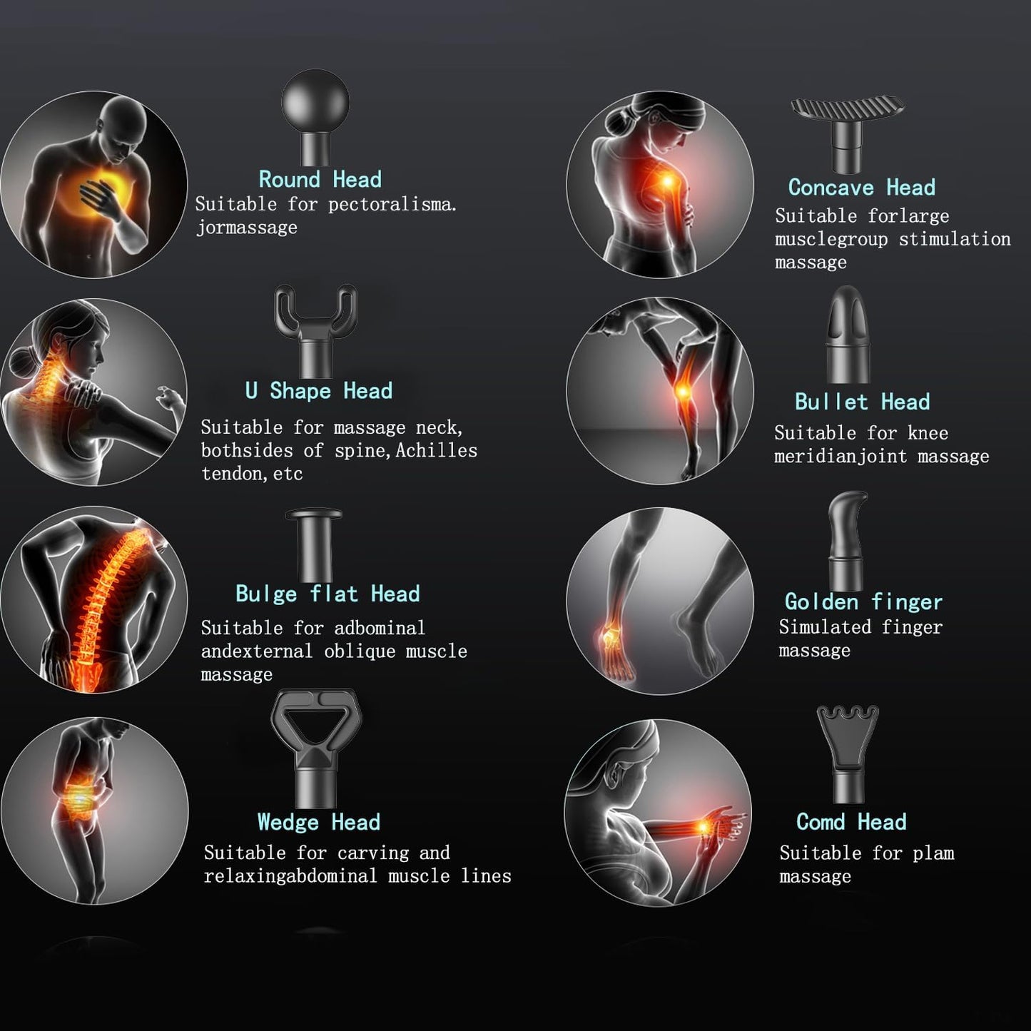 Pistola de masaje Elefor de tejido profundo para deportistas con 8 cabezales, 20 niveles y batería de 2000 mAh