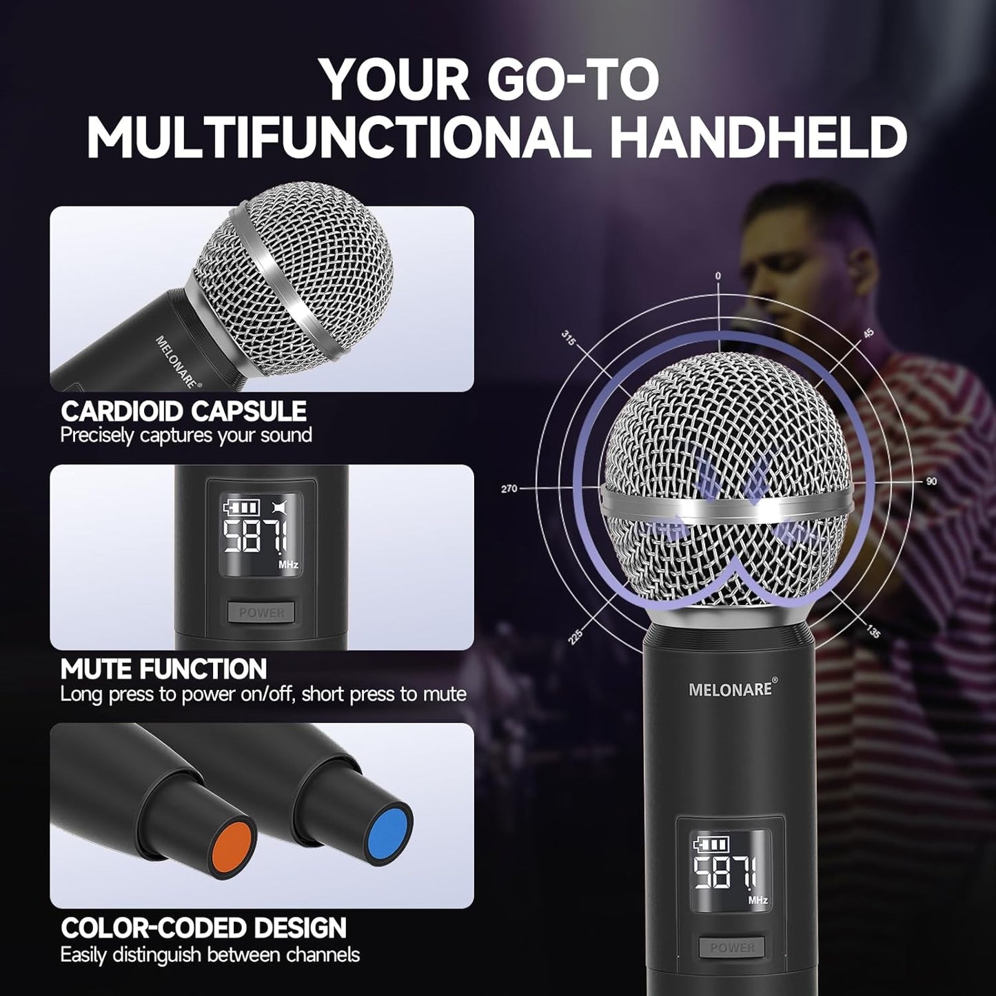 Sistema de micrófono inalámbrico de doble canal, Melonare MWU-20