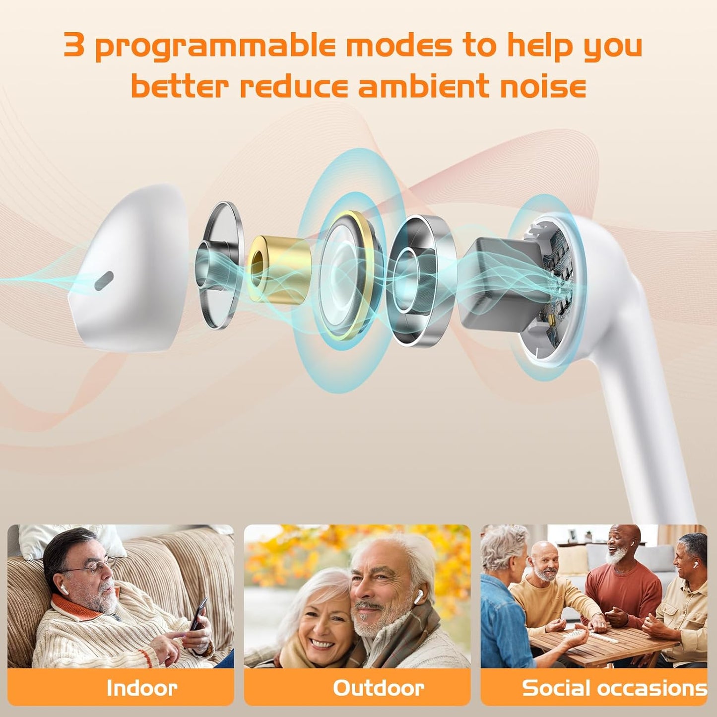 Amplificador auditivo para personas mayores y adultos.