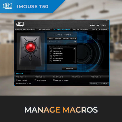 Mouse Inalámbrico Ergonómico Trackball Adesso iMouse T50